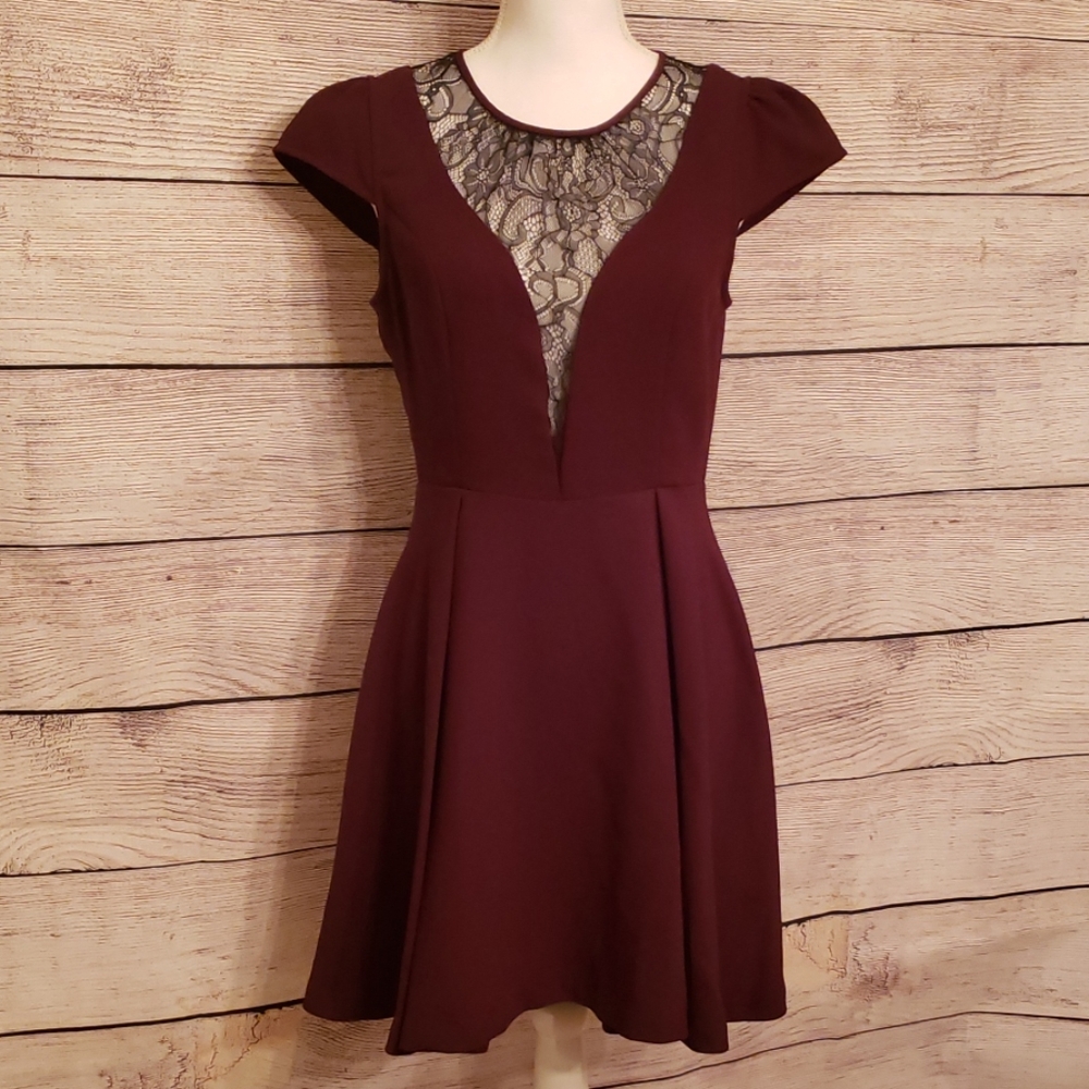 BCBGeneration Lace Plunge Skater Dress, Size 8